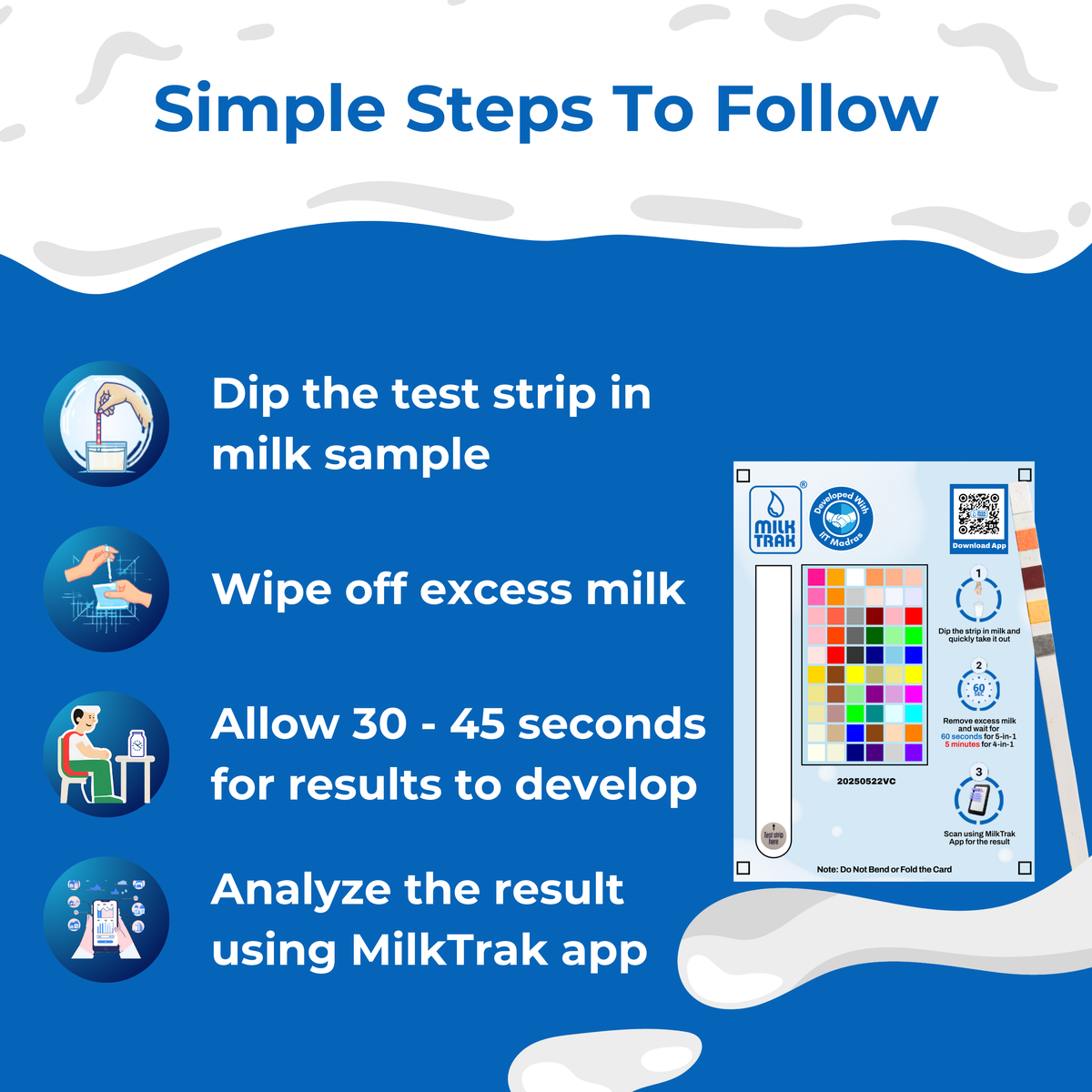 MilkTrak 7-in-1 दूध टेस्ट स्ट्रिप्स — 25 / 50 स्ट्रिप्स