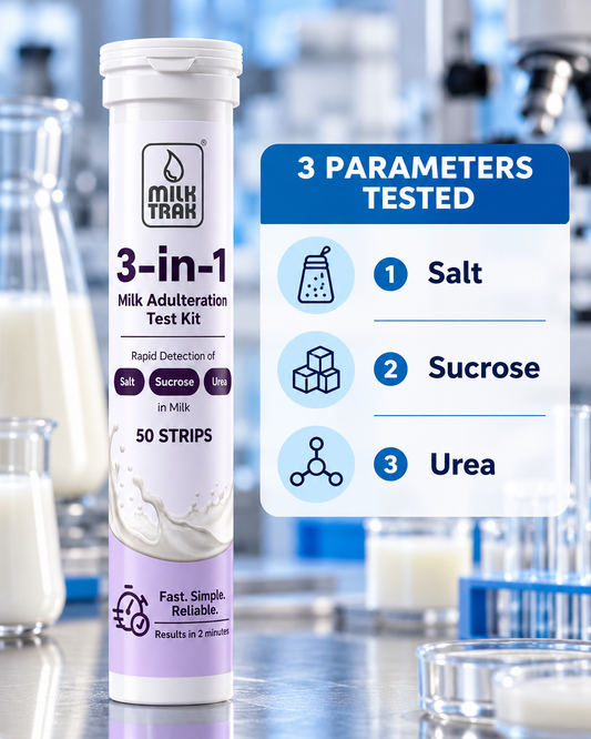 MilkTrak 3-in-1 दूध टेस्ट किट — 50 स्ट्रिप्स