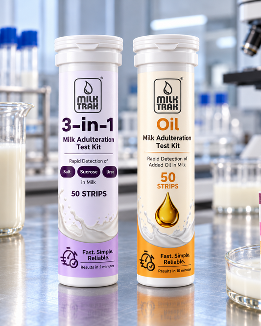 MilkTrak All-Rounder दूध टेस्ट कॉम्बो — ऑयल + 3-in-1, 100 स्ट्रिप्स
