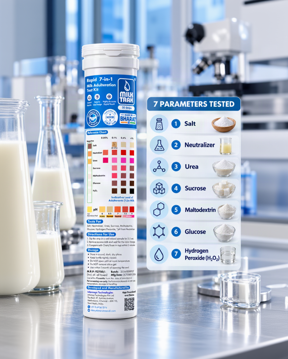 MilkTrak 7-in-1 दूध टेस्ट स्ट्रिप्स — 25 / 50 स्ट्रिप्स