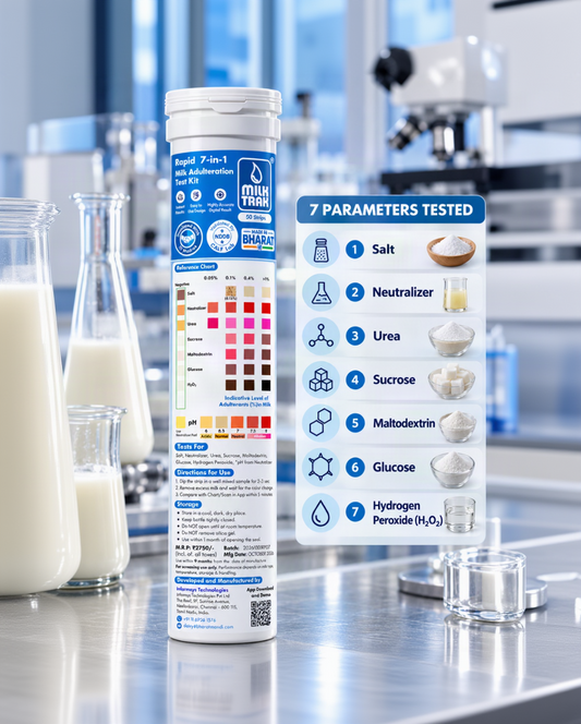 MilkTrak 7-in-1 दूध टेस्ट किट — डेयरी के लिए, 50 स्ट्रिप्स